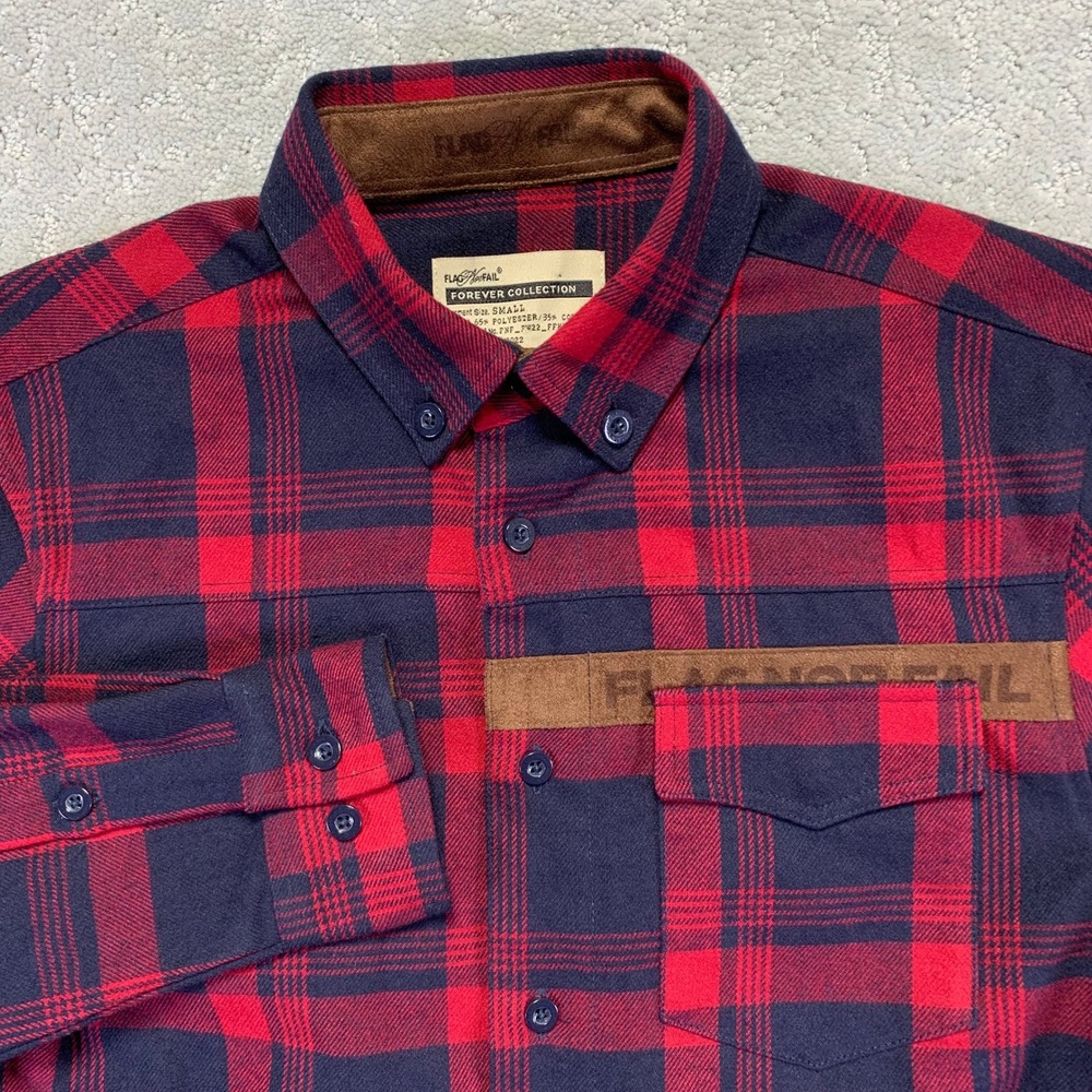 FLAG NOR FAIL Flannel Shirt Mens‎ Small Plaid Black Red Forever Collection